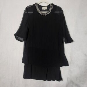 3.1 Phillip Lim Dress Womens Medium Black Silk Beaded Neck Shift Party Cocktail